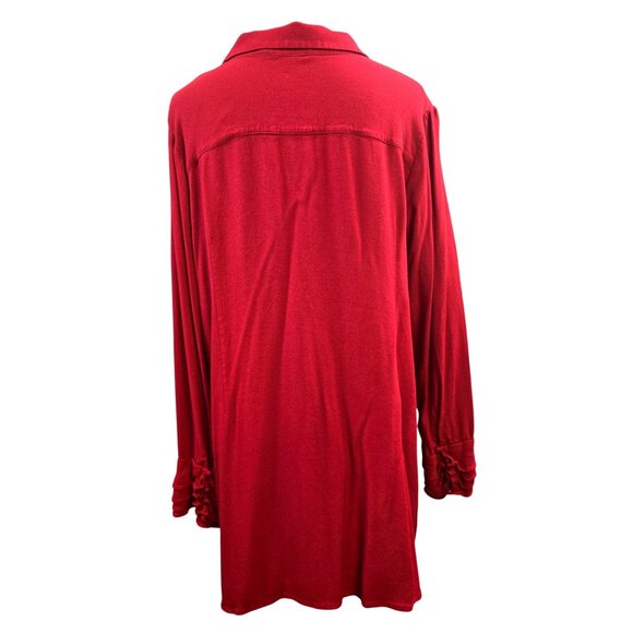 Soft Surrounding Women's Red Long Sleeve Blouse with Ruffles on Sleeves Size 2X - Picture 4 of 8